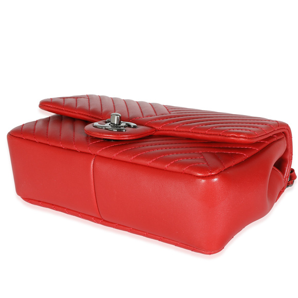 Chanel Red Chevron Lambskin Small CC Crossing Single Flap Bag - Picture 7 of 8